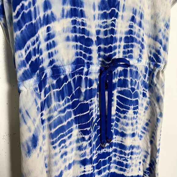 Gypsy 05 Tie Dye Silk Dress Small Boho Blue White Short Sleeves High Low Hem - Picture 4 of 9
